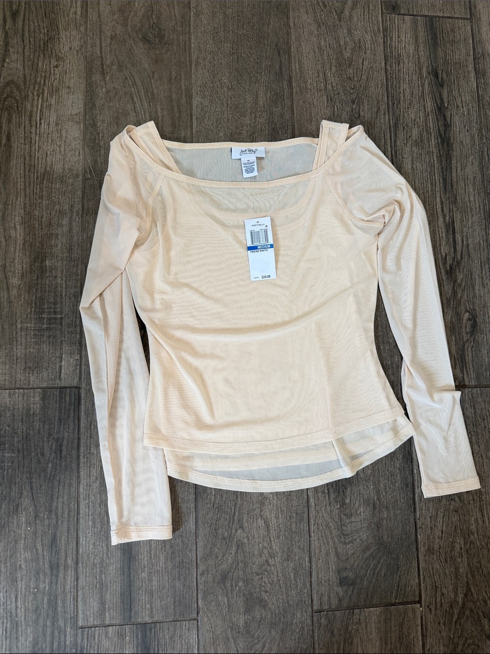 NWT Just Polly Long Sleeve Mesh Scoop Neck top and tank